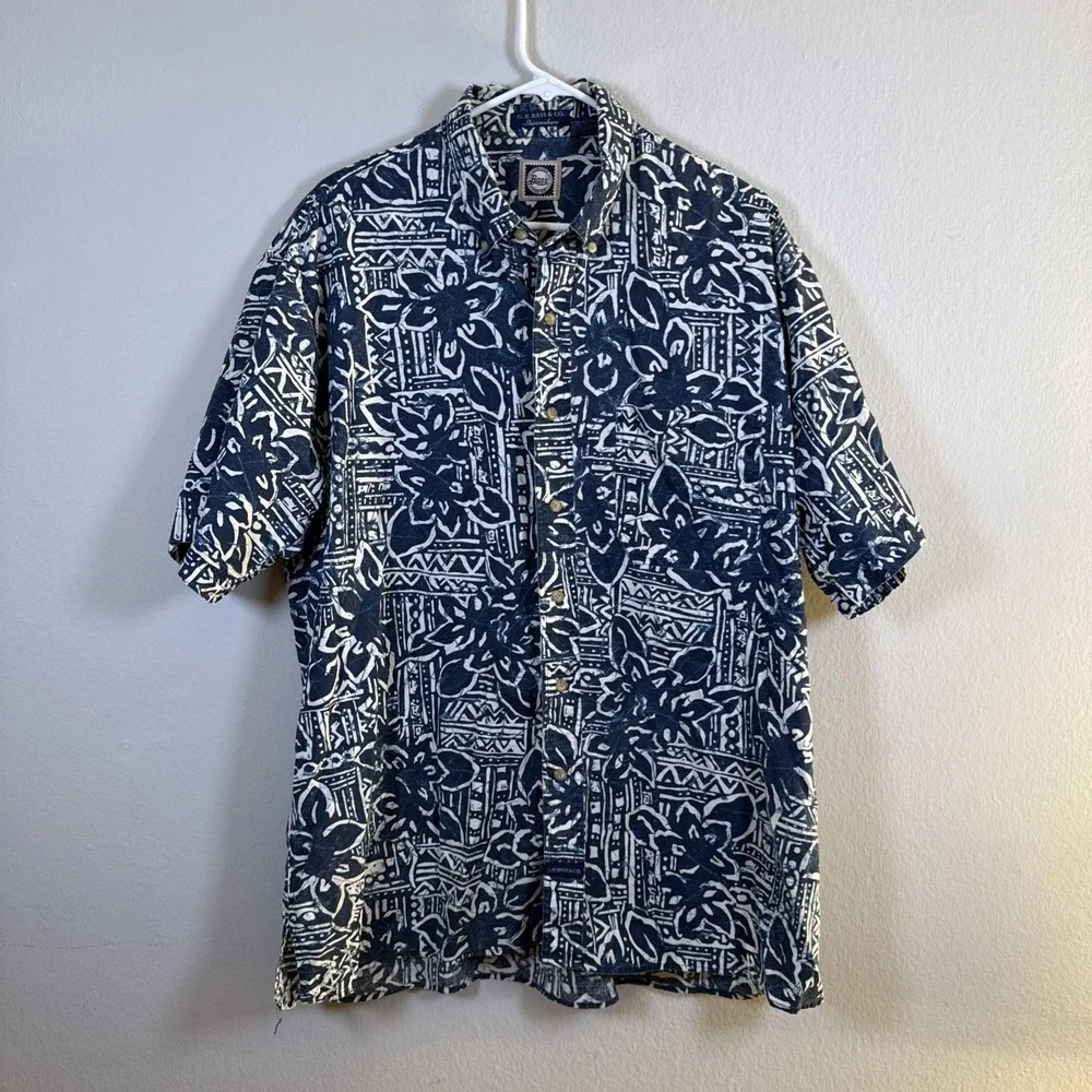 GH Bass Co Men's Short Sleeve Button Up Hawaiian Shirt Large. Vintage Cool